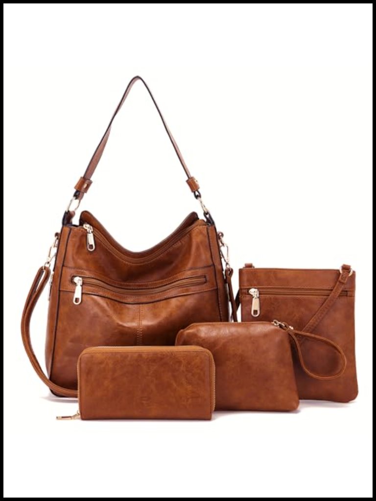 Women's 4-Piece Pu Leather Hobo Handbag Set Tote Crossbody Wallet